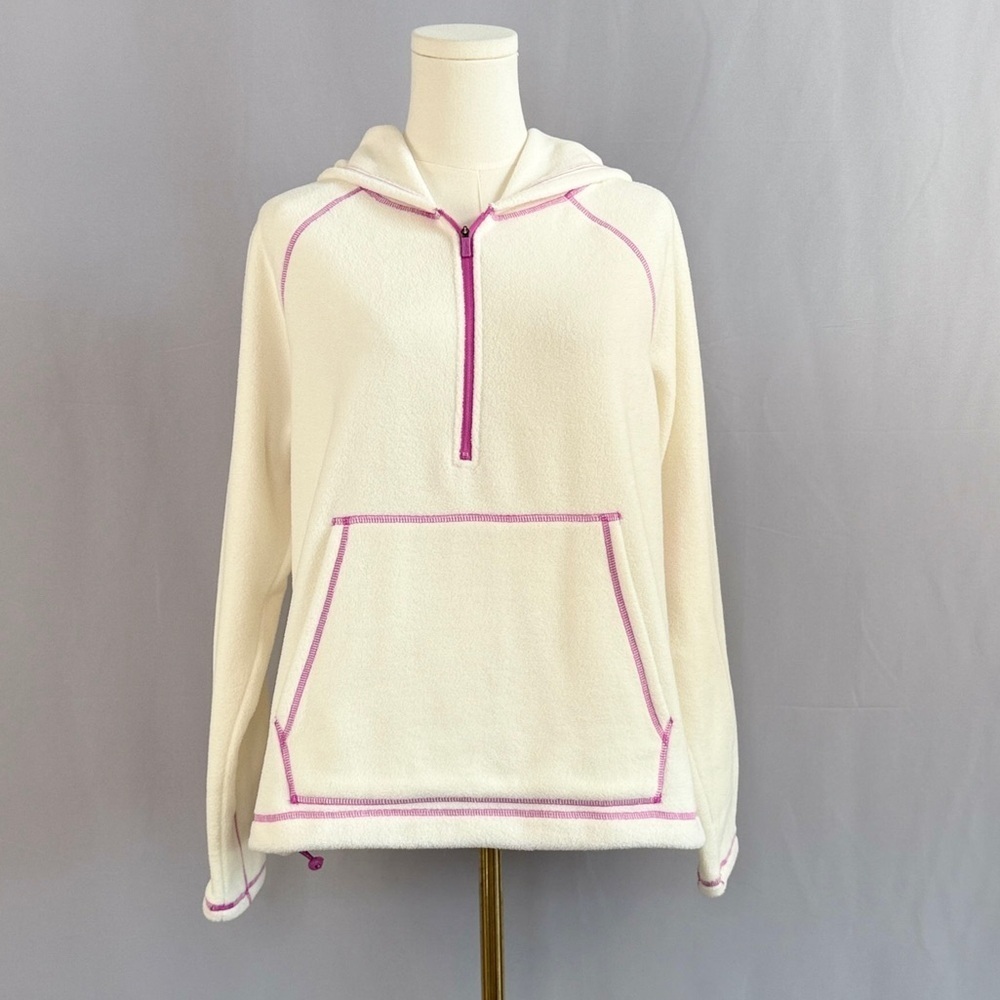 Bass Outdoor Cozy Cream Hoodie Sweater with Pink Trim